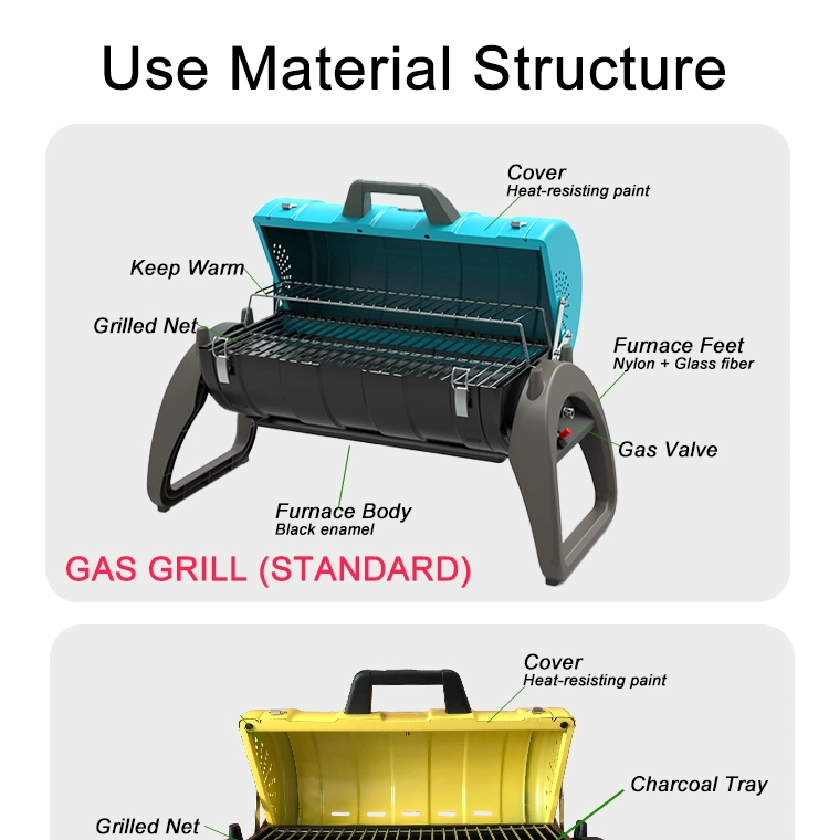 Folding Camping Grill Gas and Charcoal Grill Vertical Charcoal Grill Burners Propane Foldable BBQ Grill